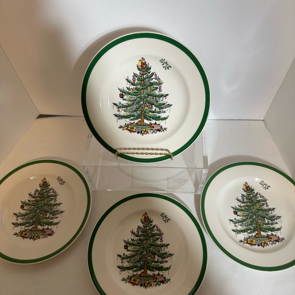 Spode Other - Four Spode 8” Christmas Tree Salad Desert Plates Green and Cream
